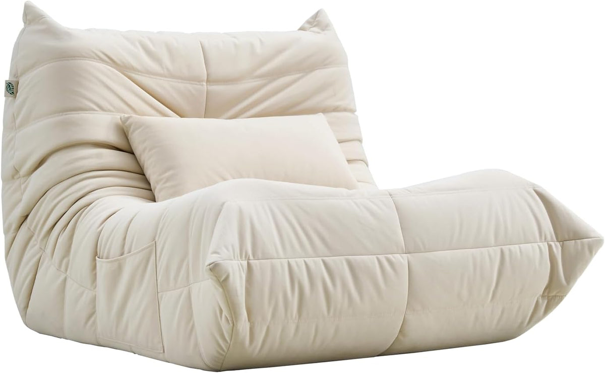 Beanbag-Sofa, Ergonomischer Sitzsack, Velours-Bohnensack mit High-Density-Schaum, Bequem & stylisch,Der vielseitige Wellness-Sessel für drinnen und draußen,Perfekt zum Chillen in Beige