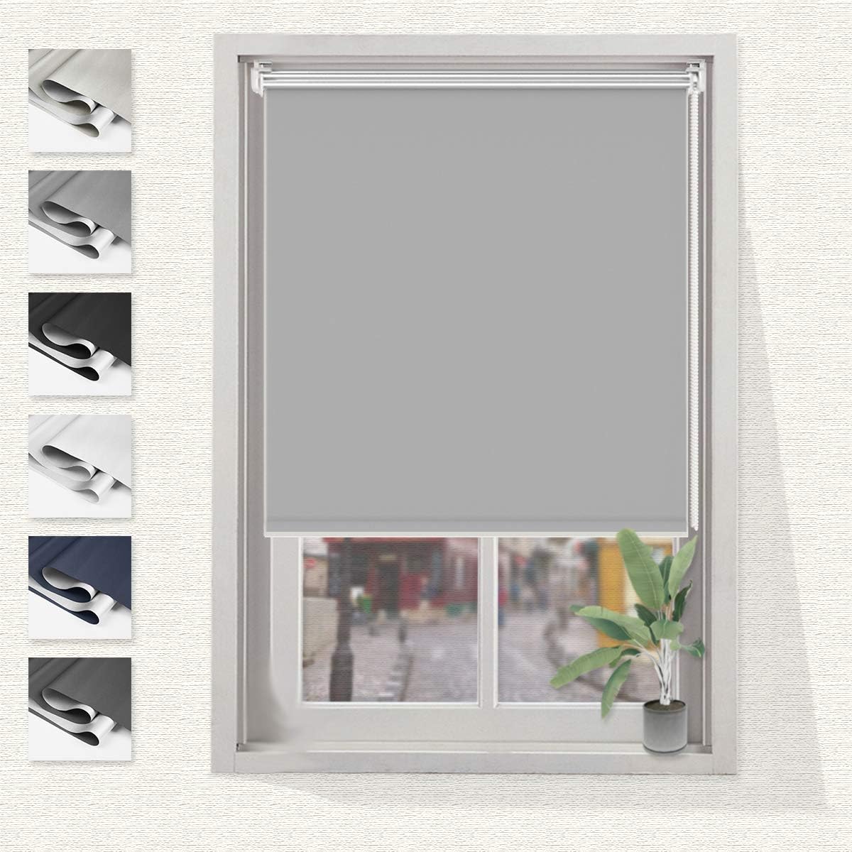 Verdunkelungsrollo Klemmfix ohne Bohren Blackout Silberbeschichtung 100x160cm Grau Thermorollo Verdunkelungsrollo für Fenster und Tür