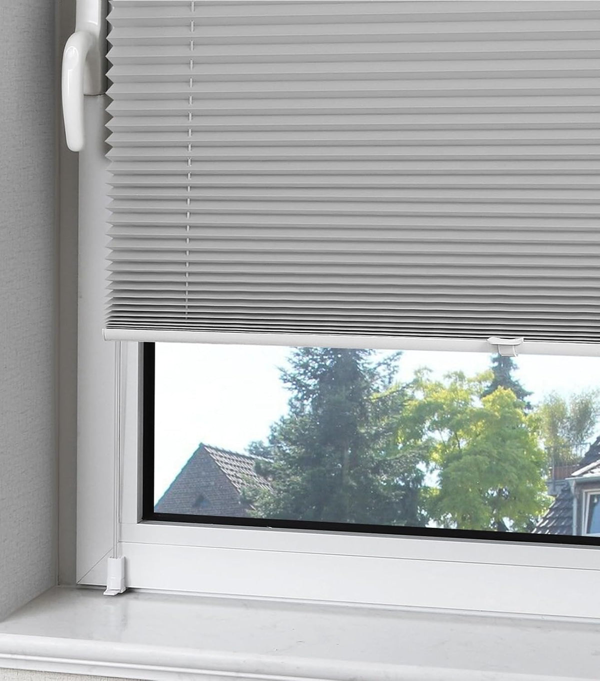 OUBO Plissee Klemmfix ohne Bohren Aluminium-Schienen, Grau 70 x 100cm(BxH), lichtdurchlässig & Blickdicht, Jalousie Faltrollo Innen für Fenster & Tür