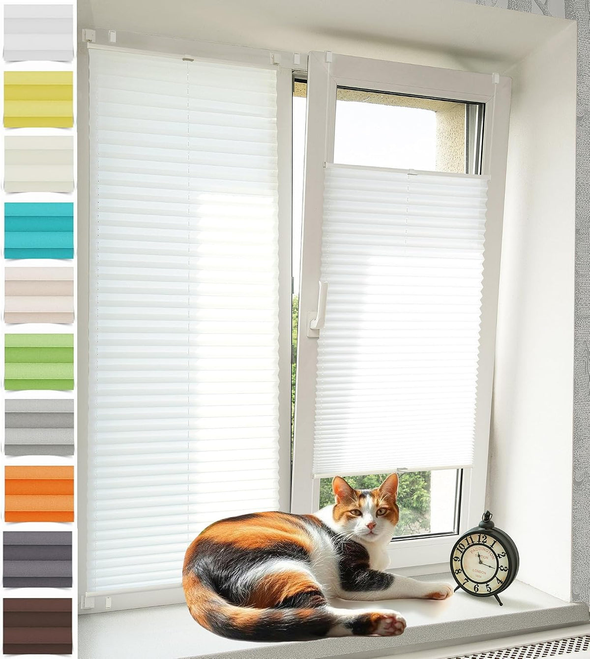 Plissee ohne Bohren Klemmfix Alu-Schienen, Weiß 90 x 130 cm (BxH)