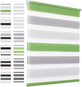 Doppelrollo klemmfix Duo Rollo ohne Bohren,105 x 120 cm(BxH) Weiß Grau Grün，Rollos für Fenster und Tür,Fensterrollo Klemmrollo Seitenzugrollo Easyfix lichtdurchlässig und verdunkelnd