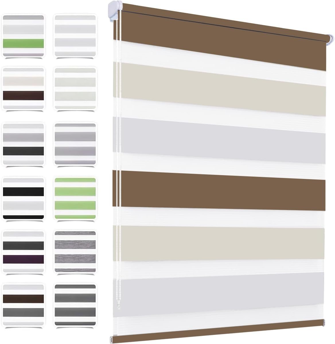 Doppelrollo klemmfix Duo Rollo ohne Bohren,65 x 120 cm(BxH) Weiß Creme Braun，Rollos für Fenster und Tür,Fensterrollo Klemmrollo Seitenzugrollo Easyfix lichtdurchlässig und verdunkelnd