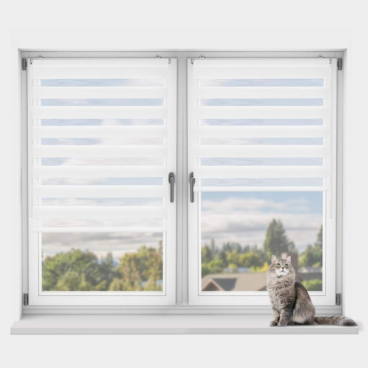 OUBO Doppelrollo Klemmfix, Rollos für Fenster ohne Bohren & mit Bohren (Weiß, 110cm x 130cm), Duo Rollo Klemmrollo Fensterrollo Easyfix, lichtdurchlässig und verdunkelnd.