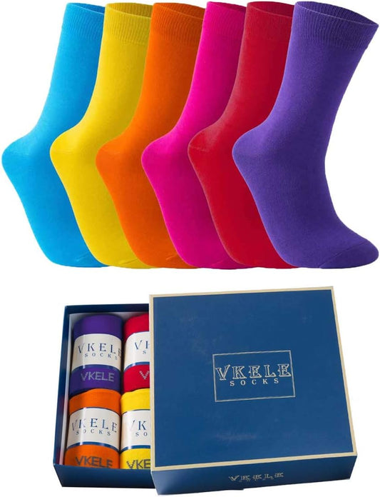 6 Paar einfarbige Socken Geschenkpack oder Bulk, kariert, bunt, punkte, gestreift, Business Herrensocken, Crew Socken, Baumwolle, Gr. 39-46