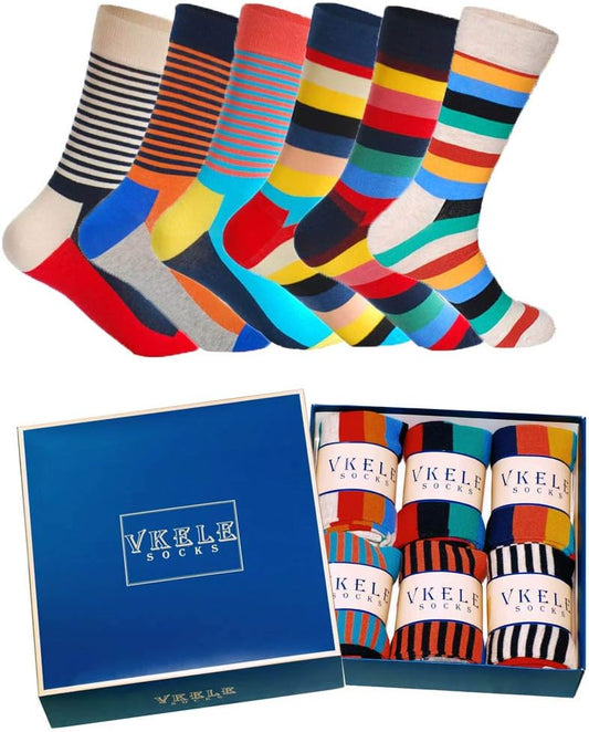 6 Paar einfarbige Socken Geschenkpack oder Bulk, kariert, bunt, punkte, gestreift, Business Herrensocken, Crew Socken, Baumwolle, Gr. 39-46