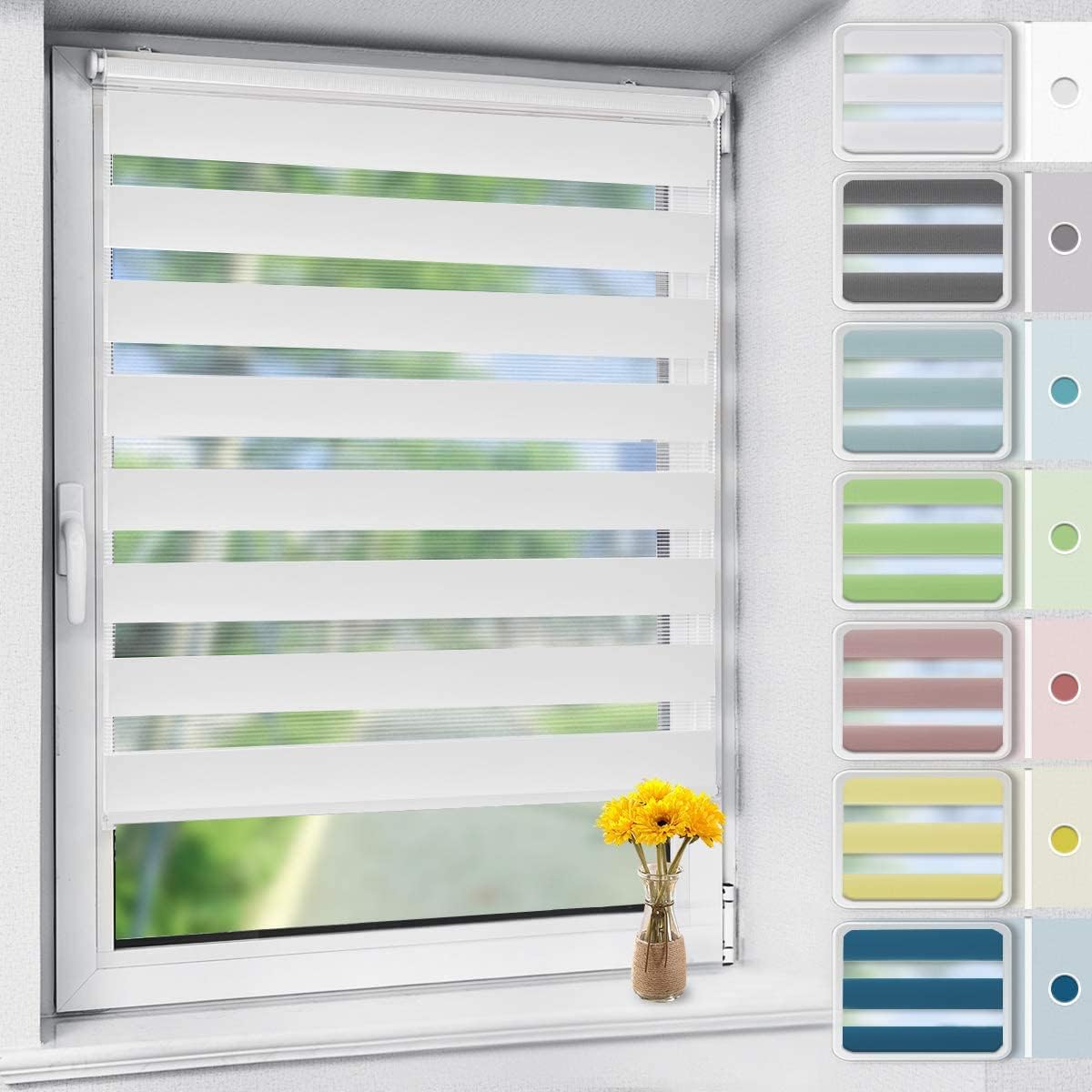 OUBO Doppelrollo Klemmfix ohne Bohren Weiß B70 x H140cm (Stoffbreite: 66cm), Duo Rollo für Fenster und Tür, Fensterrollo Sonnenschutz & Sichtschutz