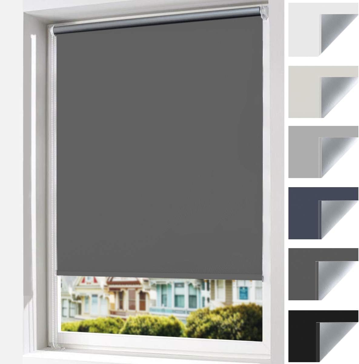 Verdunkelungsrollo ohne Bohren, Thermorollo Klemmfix mit Hitzeschutz für Sommer, Sonnenschutz innen, blickdichtes Fensterrollo als Sichtschutz für Fenster & Tür, Dunkelgrau 100x160cm (BxH)
