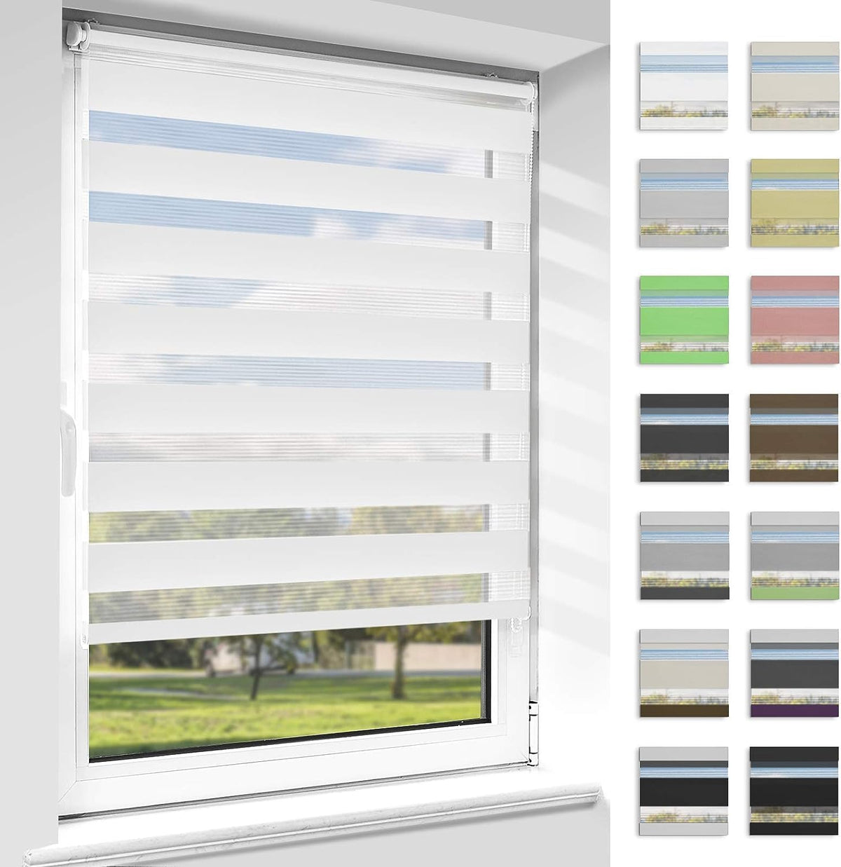 Doppelrollo Klemmfix onhe Bohren Duo Rollo lichtdurchlässig und verdunkelnd, sichtschutz und Sonnenschutz Weiß 55 x 150cm
