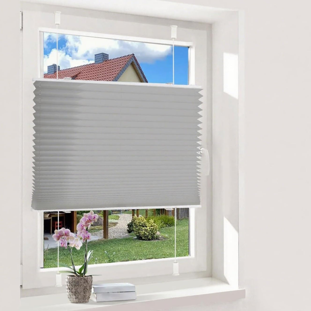 Oubo Plissee Klemmfix ohne Bohren, Grau 95 x 160cm(BxH), lichtdurchlässig & Blickdicht Jalousien Easyfix, Faltrollo für Fenster & Tür