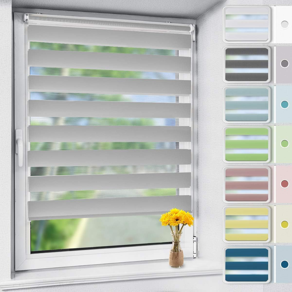 OUBO Doppelrollo Klemmfix ohne Bohren 45 x 150 cm (B x H) Grau Fenster Duo Rollo