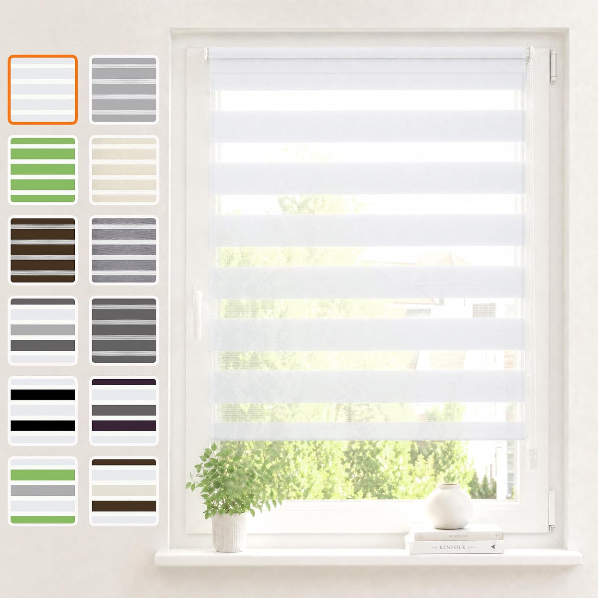 Doppelrollo Klemmfix ohne Bohren, Weiß 50×100 cm (BxH)