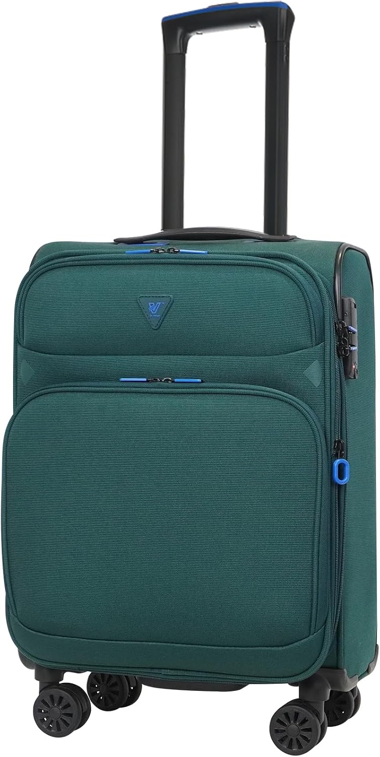 erweiterbar Weichschalenkoffer - Handgepäck Koffer klein 55x38x23cm, Stoffkoffer Trolley, Reisekoffer mit 4 Rollen & TSA Schloss, Grün