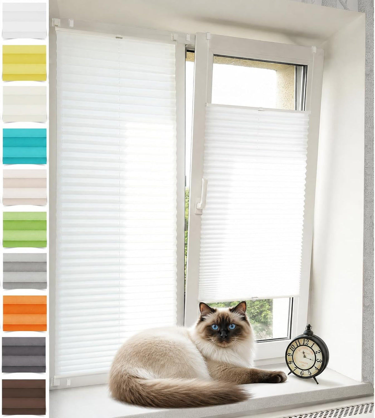 Plissee ohne Bohren Klemmfix Alu-Schienen, Weiß 50 x 160 cm (BxH)