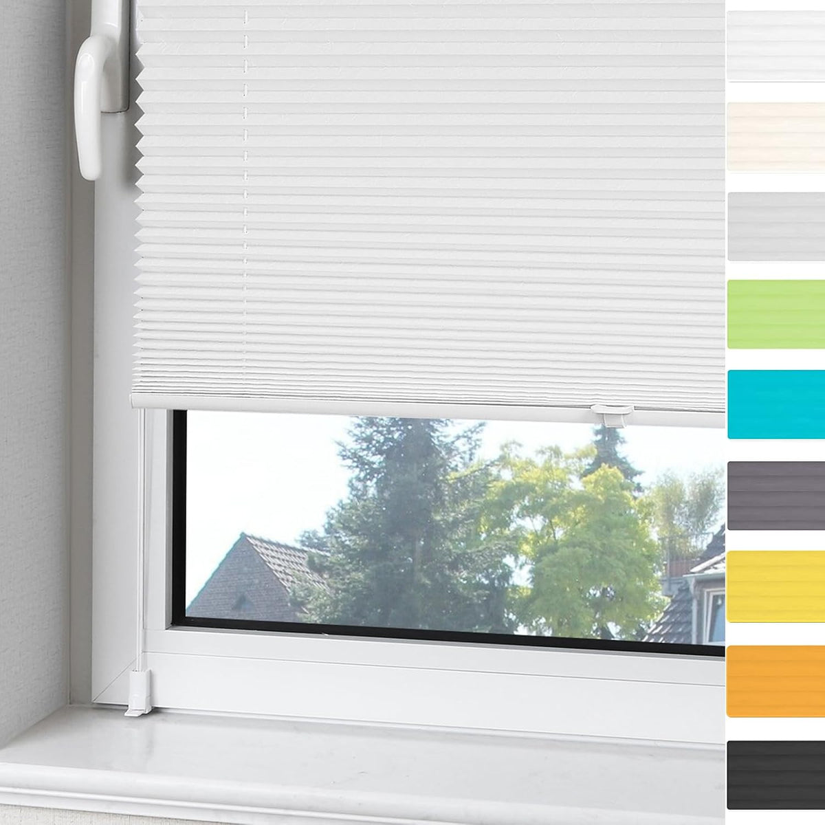 OUBO Plissee Klemmfix ohne Bohren Aluminium-Schienen, Weiß 65 x 120cm(BxH), lichtdurchlässig & Blickdicht, Jalousie Faltrollo Innen für Fenster & Tür