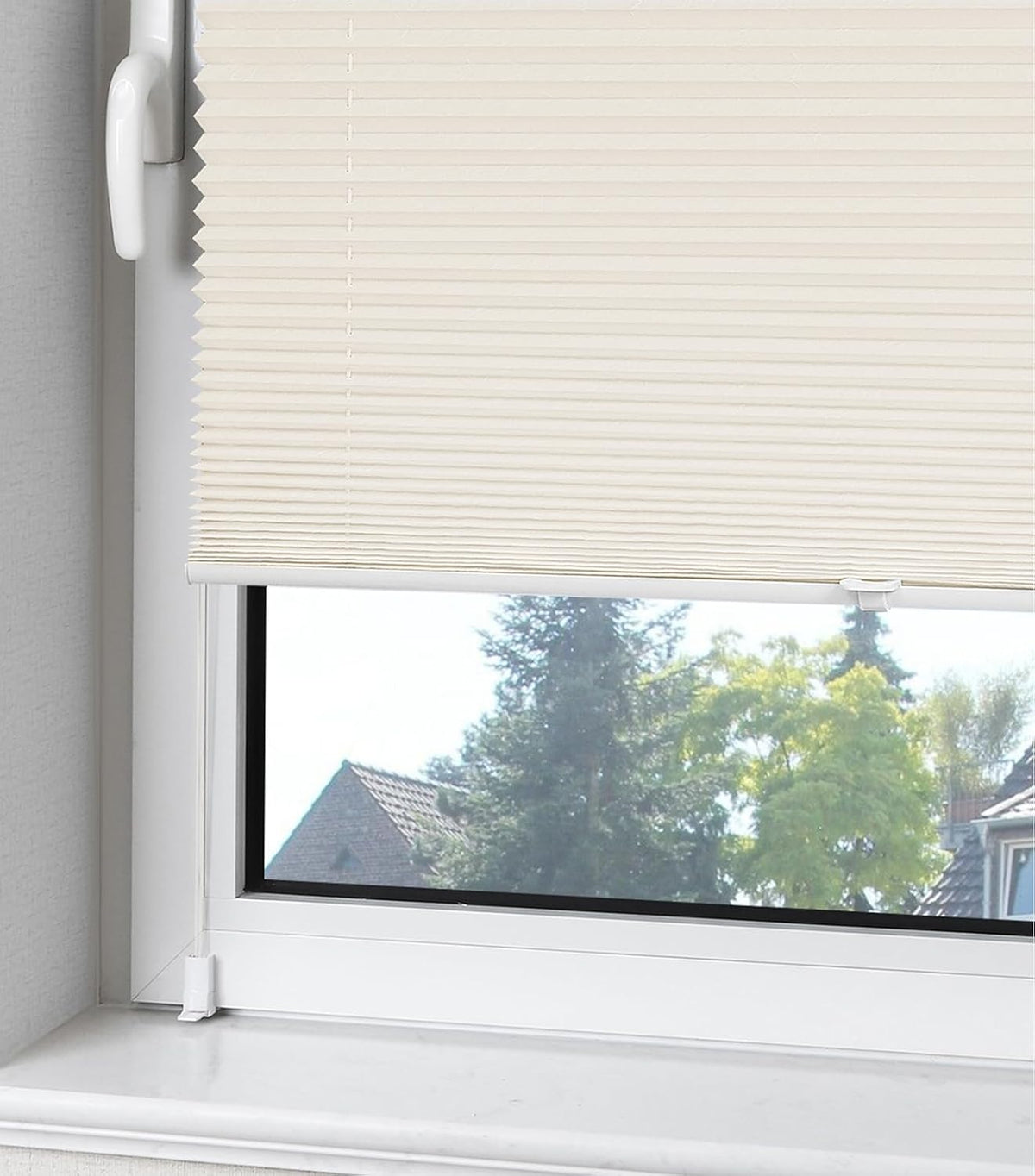 OUBO Plissee Klemmfix ohne Bohren Aluminium-Schienen, Beige 65 x 200cm(BxH), lichtdurchlässig & Blickdicht, Jalousie Faltrollo Innen für Fenster & Tür
