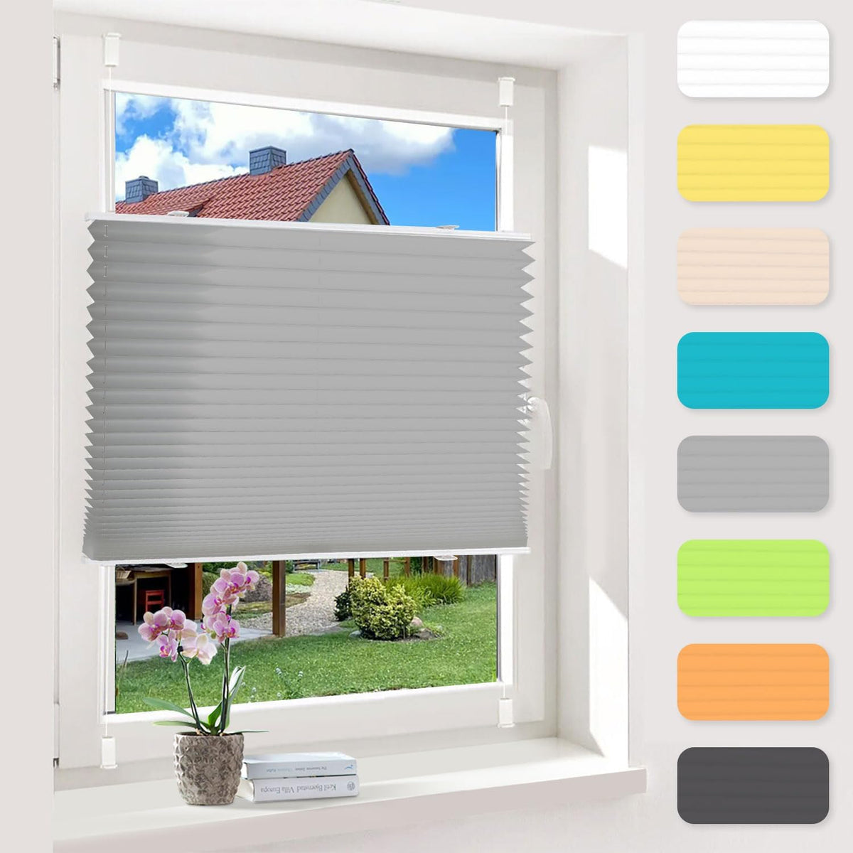 OUBO Plissee ohne Bohren Grau 85x150cm Plissee Klemmfix Version Plisseerollo Sichtschutz und Sonnenschutz Blickdicht Easyfix lichtdurchlässig Rollo für Fenster & Tür Einfache Montage