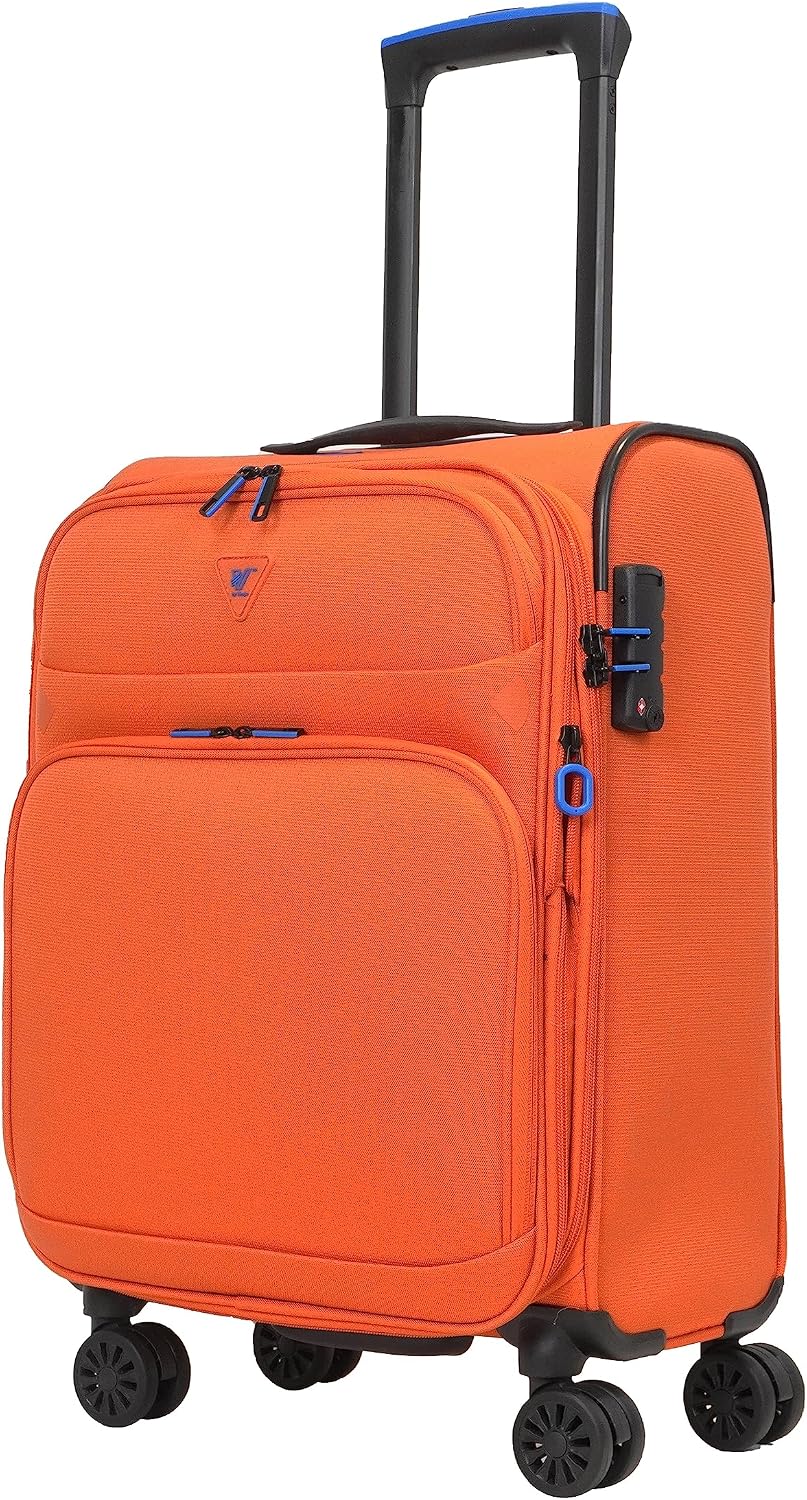 erweiterbar Weichschalenkoffer - Handgepäck Koffer klein 55x38x23cm, Stoffkoffer Trolley, Reisekoffer mit 4 Rollen & TSA Schloss, Orange